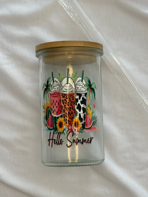 20oz SUMMER glass cup with bamboo lid